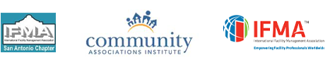 Logos for IFMA San Antonio Chapter, community associations institute, and IFMA
